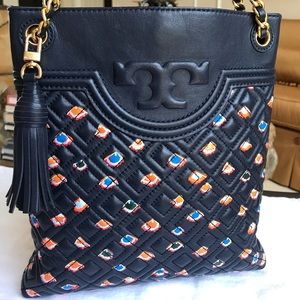 TORY BURCH Blue ORANGE Fleming Chain Shoulder Bag